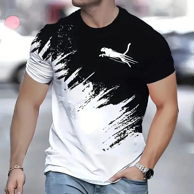 Camiseta Masculina 3D com Estampa Animal – Estilo Casual e Oversized