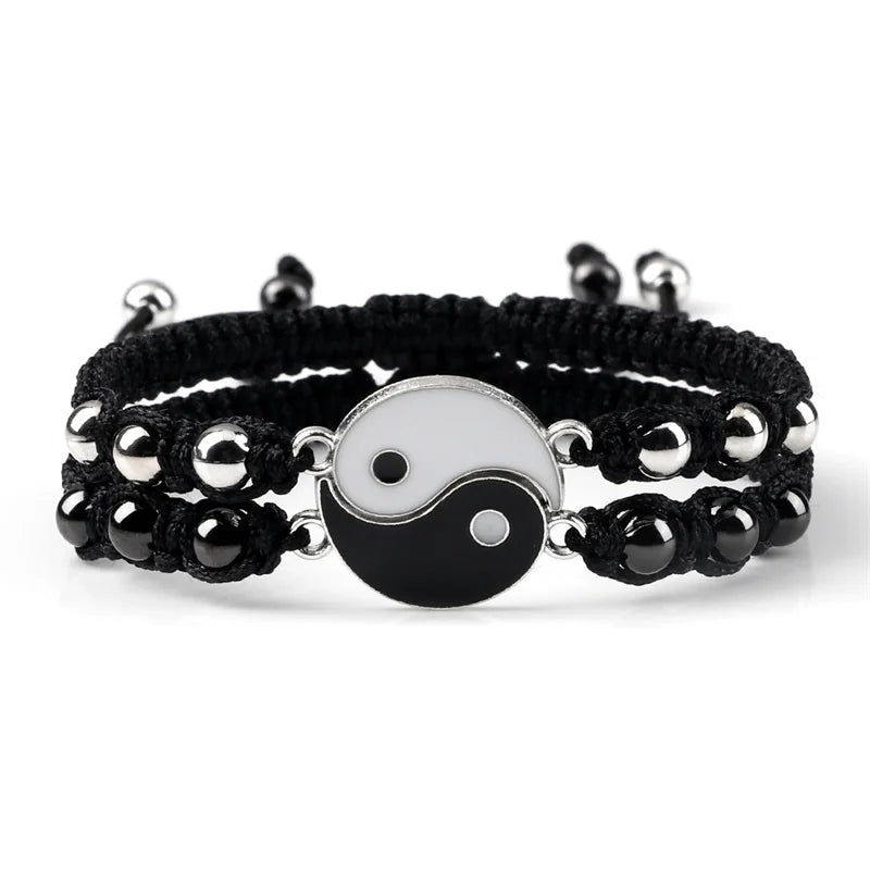 2Pcs/set Dragão Tai Chi Gossip Pulseira Trançada para Mulheres Homens Melhores Amigos Pulseiras Yin Yang Ajustáveis Moda Casal Jóias