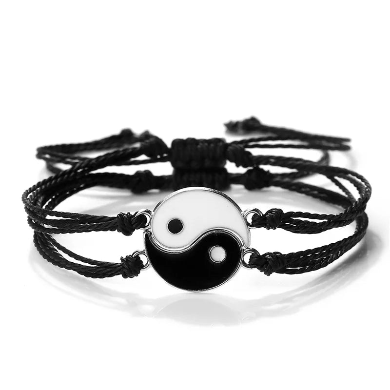 2Pcs/set Dragão Tai Chi Gossip Pulseira Trançada para Mulheres Homens Melhores Amigos Pulseiras Yin Yang Ajustáveis Moda Casal Jóias