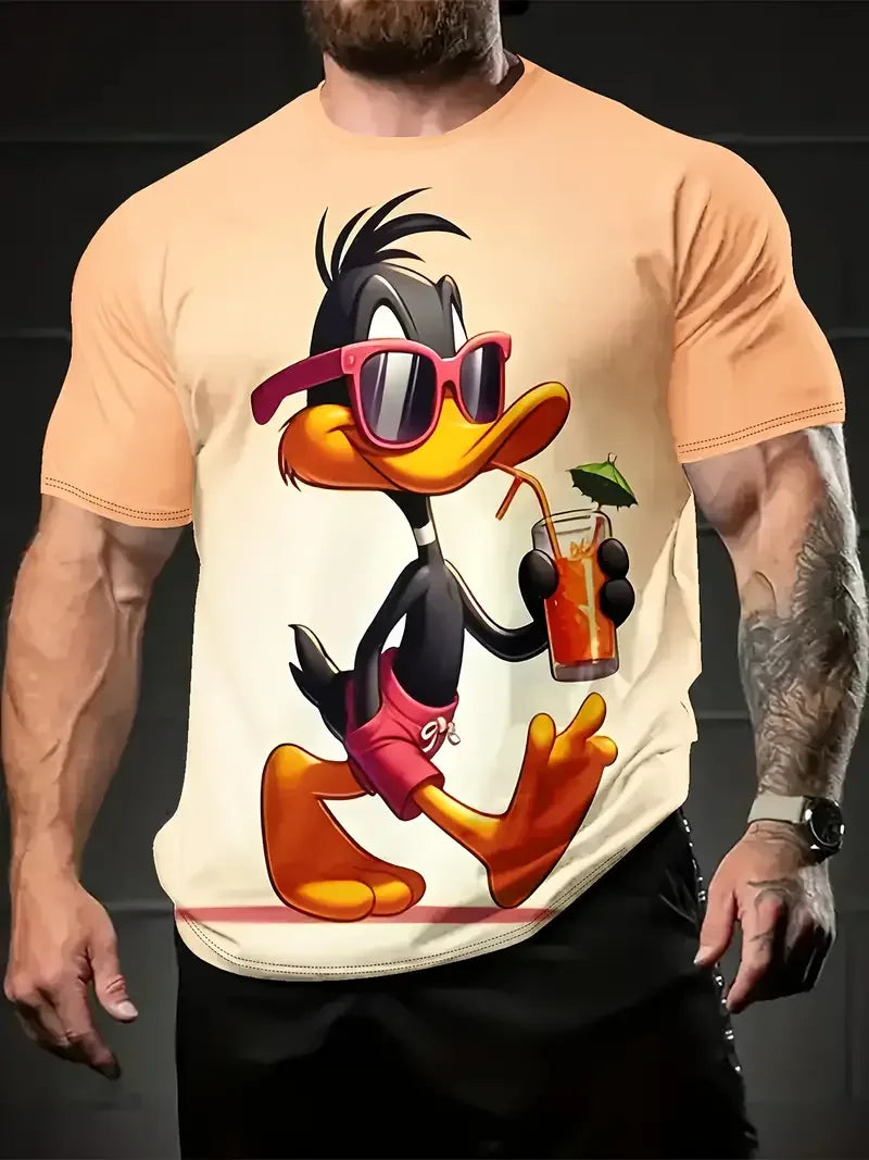 Camiseta Masculina Divertida com Estampa de Pato: Estilo Casual e Confortável para o Verão