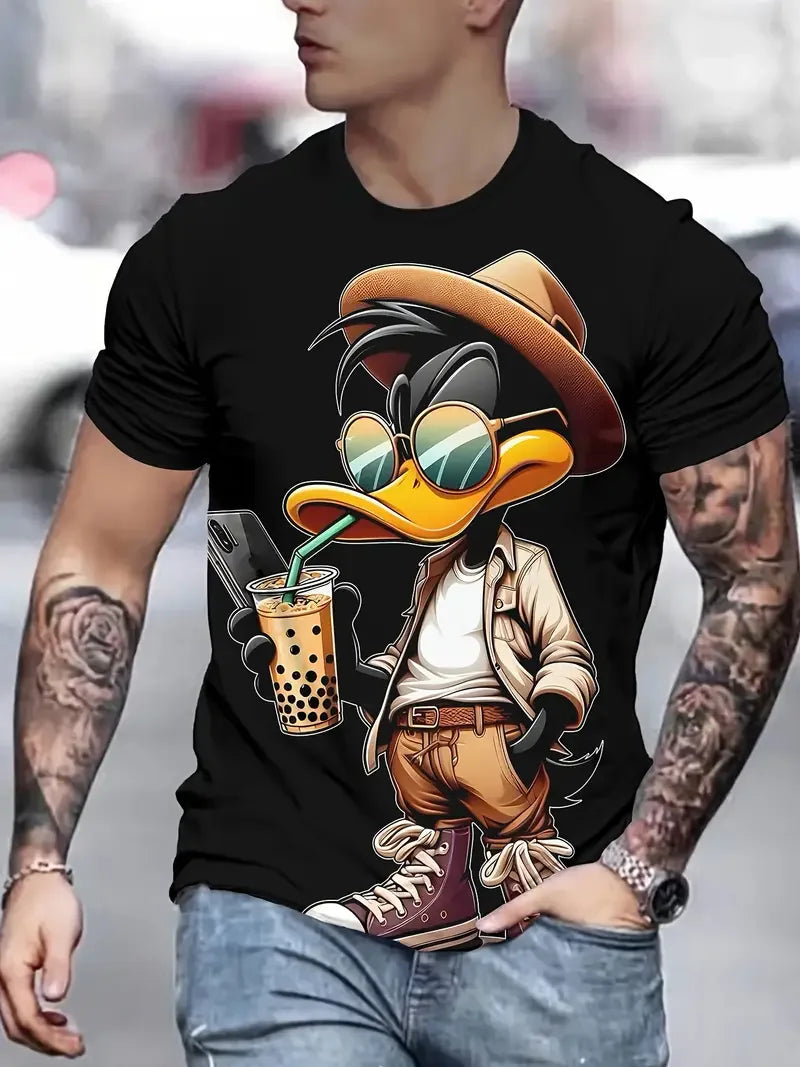 Camiseta Masculina Divertida com Estampa de Pato: Estilo Casual e Confortável para o Verão