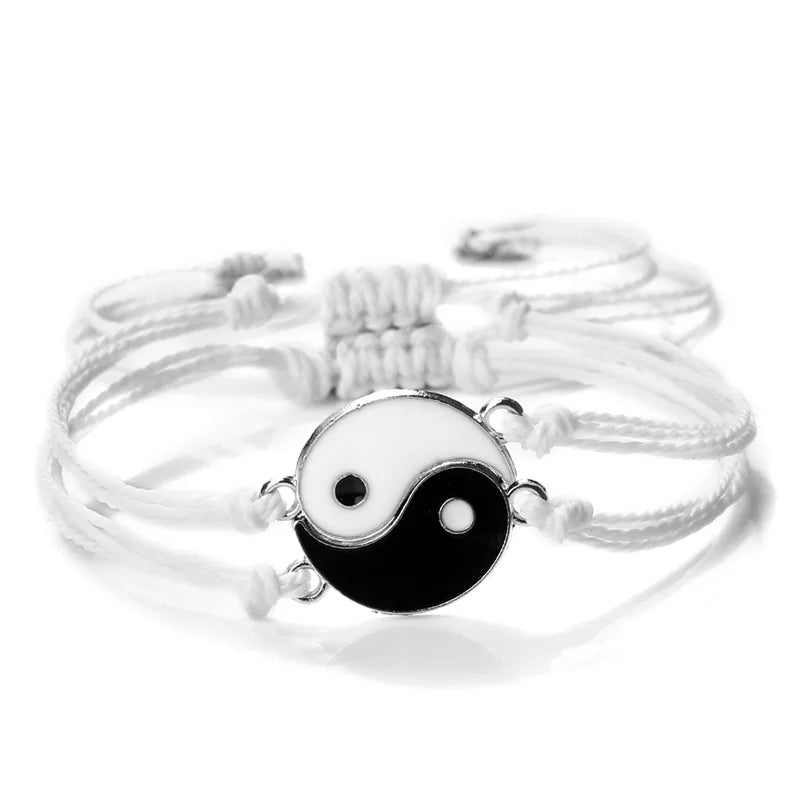 2Pcs/set Dragão Tai Chi Gossip Pulseira Trançada para Mulheres Homens Melhores Amigos Pulseiras Yin Yang Ajustáveis Moda Casal Jóias