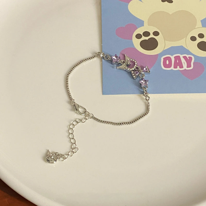 Pulseira Sanrio Anime Kuromi Charm Y2K Exquisite Girl Shining Zircon Crystal Roxo Feminino Jóias Acessório Presente de Natal