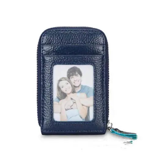 Carteira masculina de couro PU genuíno, porta-cartões de crédito, bloqueio RFID, bolso com zíper, bolsa masculina,