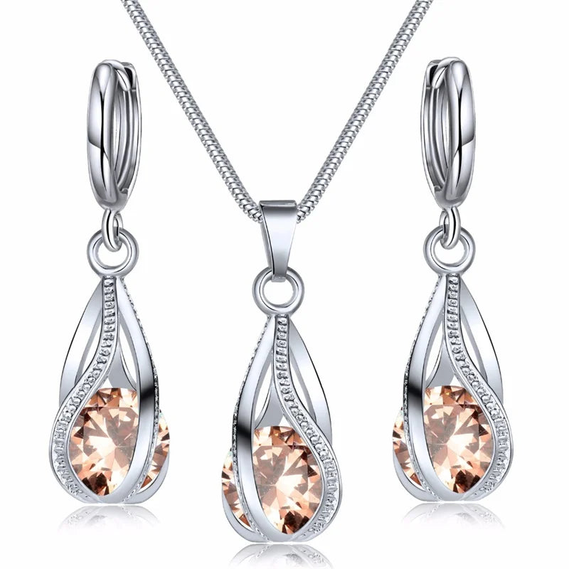 ✨ Conjunto Chic Melody - Colar e Brincos com Pingente, Joias de Cristal de Zircônia Brilhante para Mulheres ✨