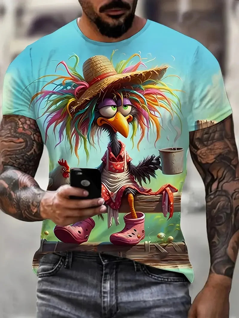 Camiseta Masculina Divertida com Estampa de Pato: Estilo Casual e Confortável para o Verão