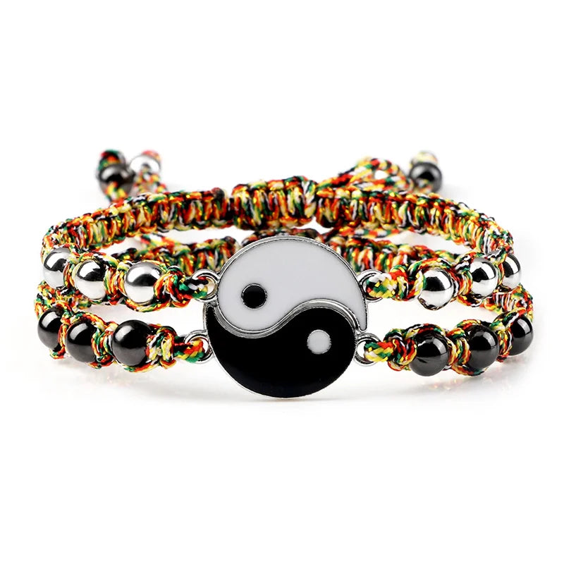 2Pcs/set Dragão Tai Chi Gossip Pulseira Trançada para Mulheres Homens Melhores Amigos Pulseiras Yin Yang Ajustáveis Moda Casal Jóias