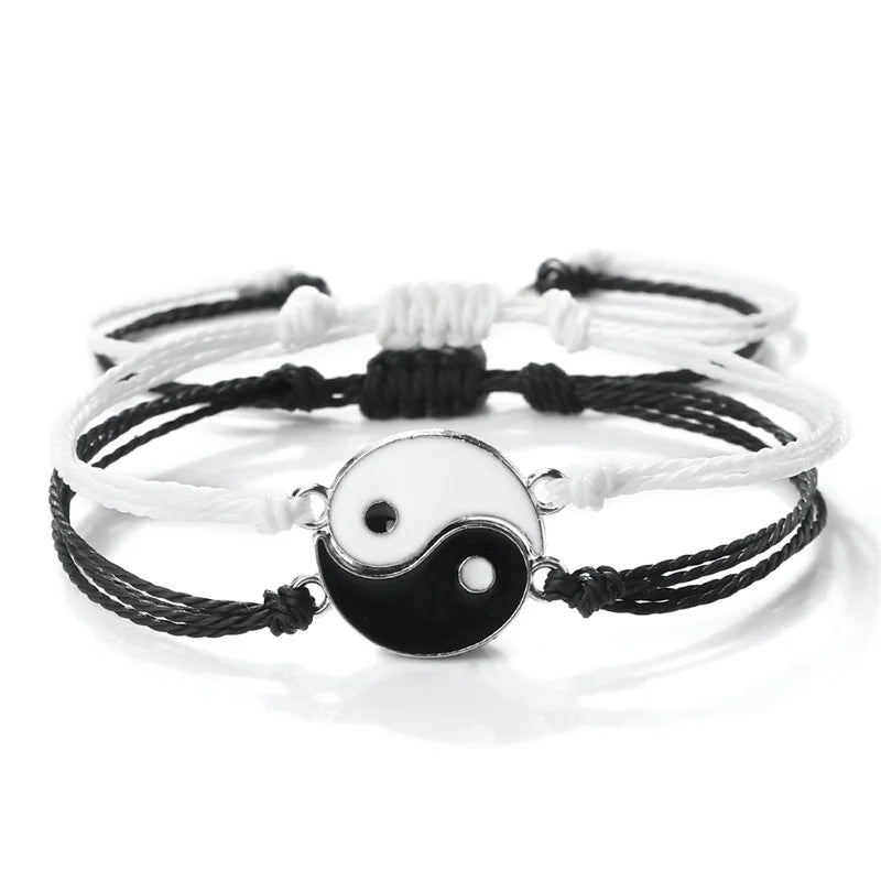 2Pcs/set Dragão Tai Chi Gossip Pulseira Trançada para Mulheres Homens Melhores Amigos Pulseiras Yin Yang Ajustáveis Moda Casal Jóias